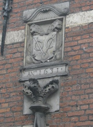 Dutch East India Company insignia on a building in Amsterdam.